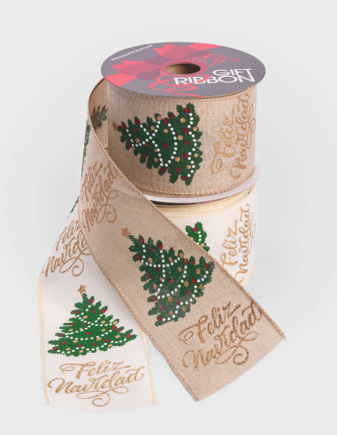 Cinta Poliéster Árbol Feliz Navidad