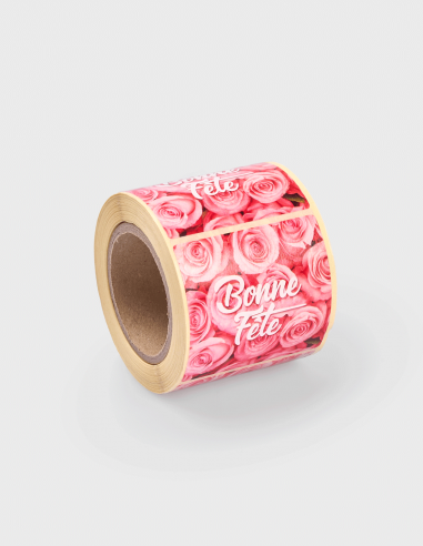 Etiquetas Adhesivas Bonne Fête Rosas Cuadrado