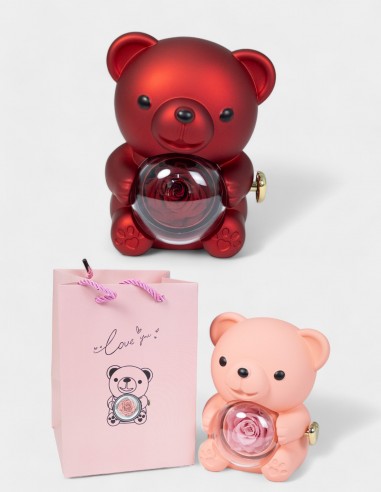 Caja Oso con Rosa Preservada