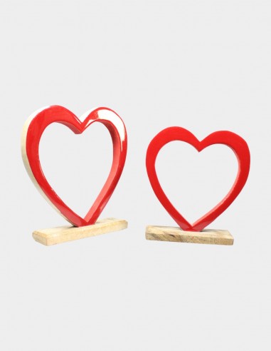 Corazón Decorativo Rojo con Base de Madera
