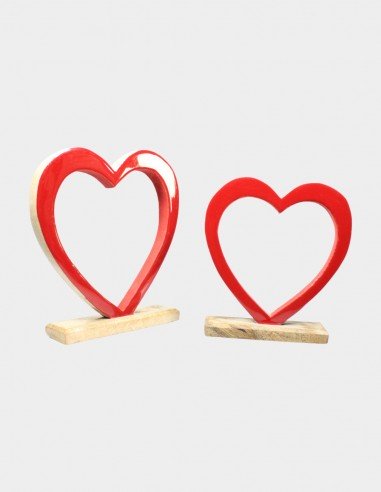 Corazón Decorativo Rojo con Base de Madera