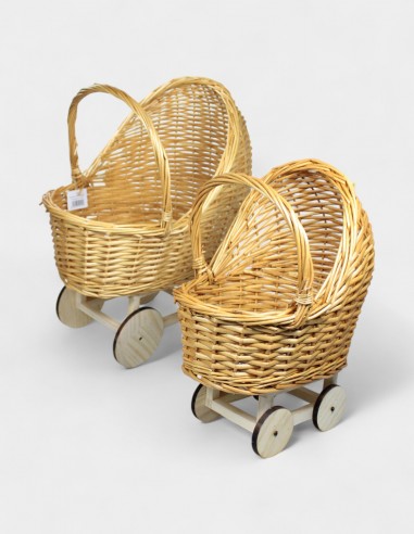 Cesta Carrito de Bebé de Mimbre con Ruedas