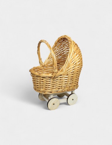 Cesta Carrito de Bebé de Mimbre con Ruedas