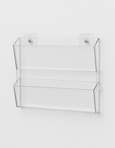 Expositor transparente de pared con 2 bandejas escalonadas para mostrar tarjetas de visita o folletos comerciales