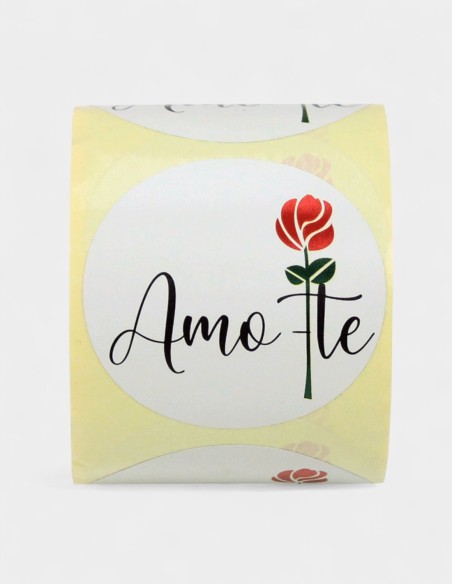Etiqueta Adhesiva Amo-Te Portugués con Rosa (250 uds.)