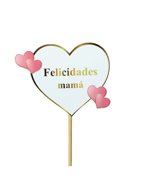 Pick Corazón Felicidades Mamá (6 Unds)