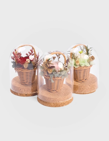 Cúpulas Pequeñas con Cesta y Rosa Eterna Petite (10 x 8 cm Ø)