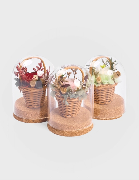 Cúpulas Pequeñas con Cesta y Rosa Eterna Petite (10 x 8 cm Ø)