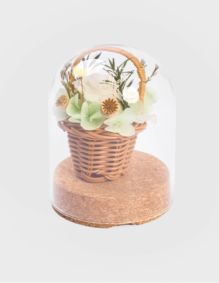 Cúpulas Pequeñas con Cesta y Rosa Eterna Petite (10 x 8 cm Ø)