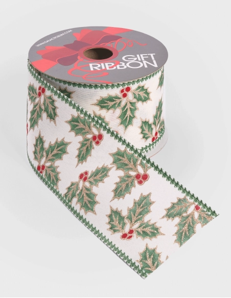 Cinta de Navidad "Acebo" (64mm x 10m)