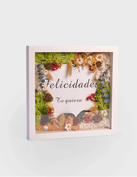 Cuadro con Flores Secas y Mensaje "Felicidades Te quiero"