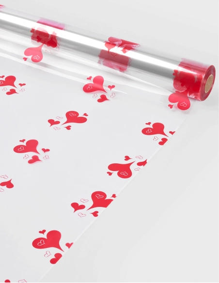 Papel Celofán Transparente Corazones 1 (70cm x 50m | 35 micras)