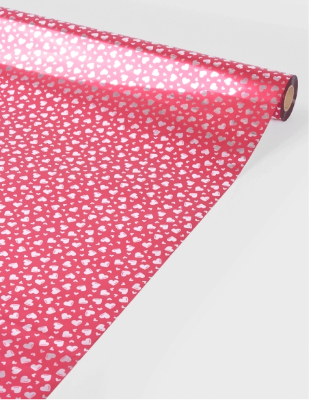 Papel Celofán Metalizado - Corazón Love (70cm x 50m | 35 micras)