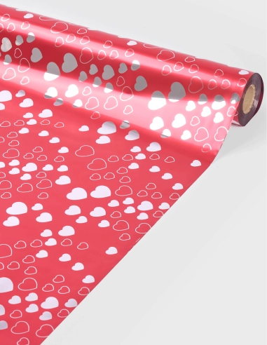 Papel Celofán Metalizado - Corazones (70cm x 50m | 35 micras)