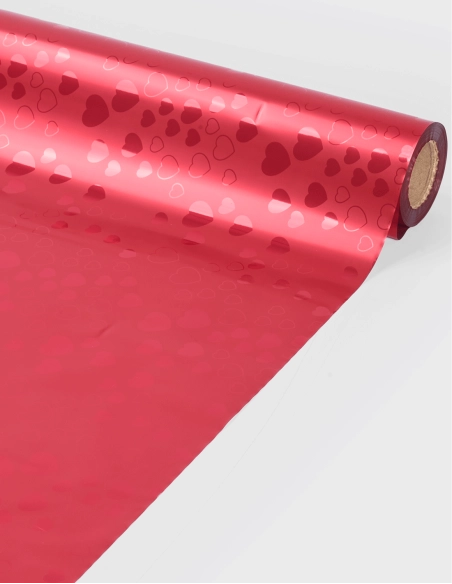 Celofán Metalizado - Corazones Relieve (70cm x 50m | 35 micras)