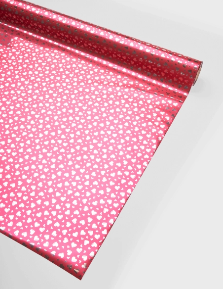 Papel Celofán Metalizado - Corazón Love (70cm x 50m | 35 micras)