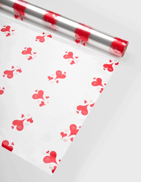 Papel Celofán Transparente Corazones 1 (70cm x 50m | 35 micras)