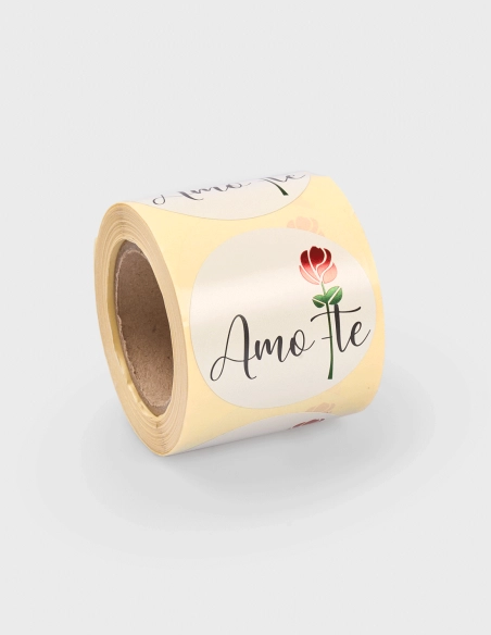 Etiqueta Adhesiva Amo-Te Portugués con Rosa (250 uds.)