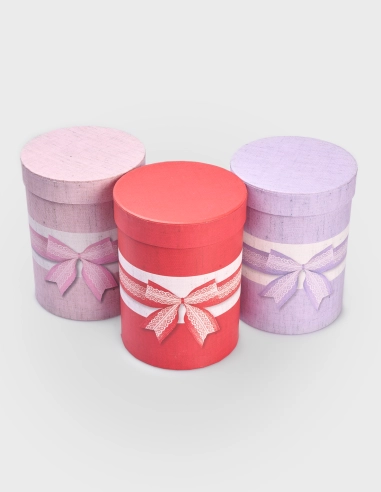 Juego de 3 Cajas Redondas Rojas con Lazo (30% descuento)