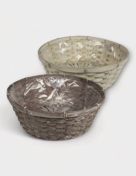 Cesta de mimbre redonda (Blanca, marrón)