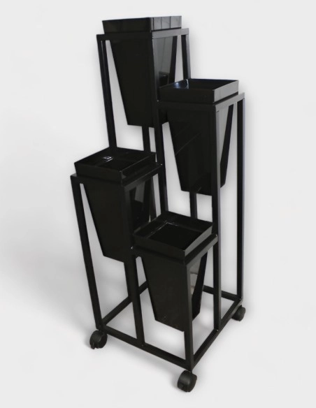 Expositor para flores negro (4 Floreros Cuadrados)