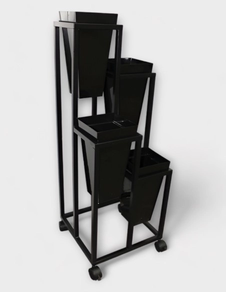 Expositor para flores negro (4 Floreros Cuadrados)