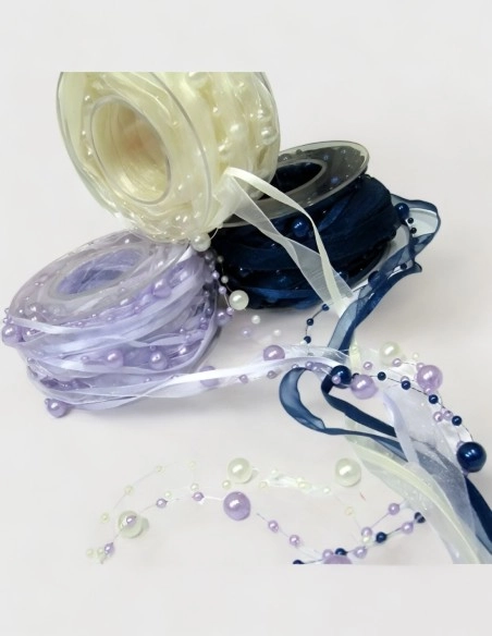 Cinta de organza con perlas y raso (10m) 30% descuento
