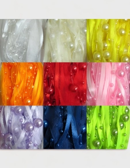 Cinta de organza con perlas y raso (10m) 30% descuento