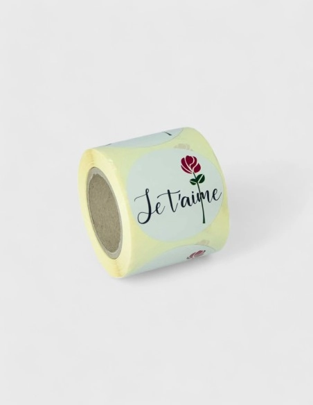 Etiqueta Adhesiva Je T'aime Francés con Rosa (250 uds.)