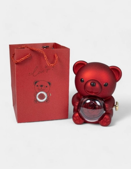 Caja Oso con Rosa Preservada Joyero Sorpresa San Valentín