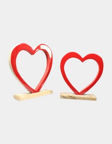 Corazón Decorativo de Madera Rojo Brillante - 2 Medidas
