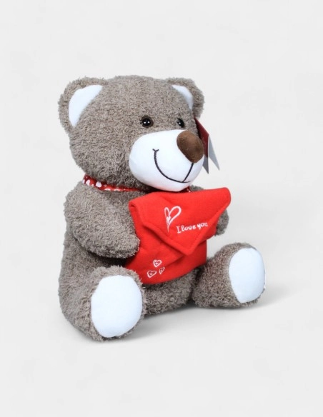 Peluche oso gris con sobre rojo "I love you"