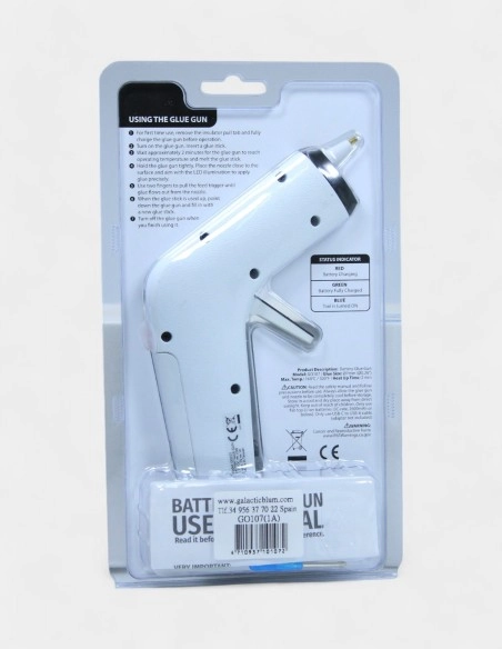 Pistola Pegamento con Batería de Litio, iluminación LED, gatillo antideslizamiento y boquilla de precisión.
