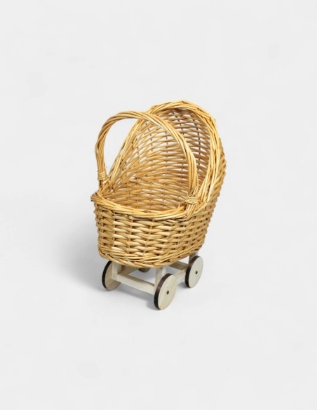 Cesta Carrito de Bebé de Mimbre con Ruedas para decorar