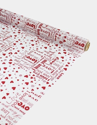 Celofán Lacado I Love You 70cm x 30m - Corazones Rojo