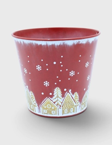 Cubo Metal Navidad Rojo