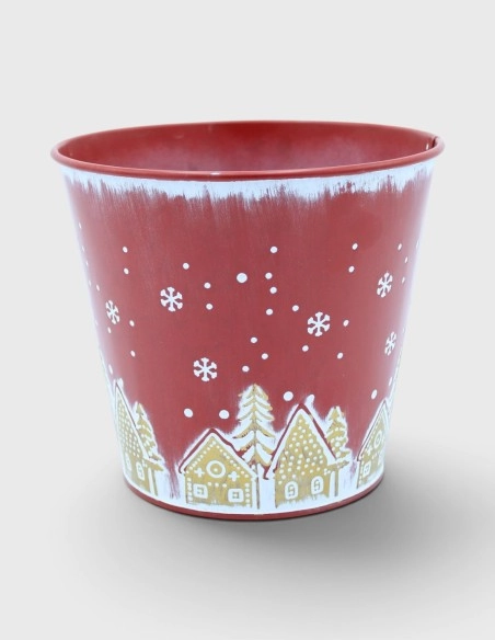 Cubo Metal Navidad Rojo